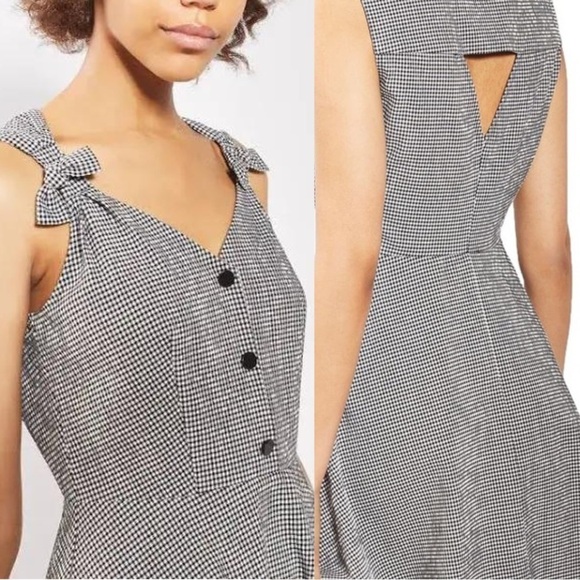 Topshop Black White Gingham Checked Skater Micro Mini Party Summer Dress Size 10 - Picture 8 of 15
